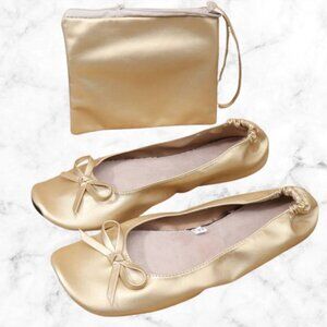 NWOT | Gold Foldable Travel Ballet Flats w/ Case – Size 9 | Portable Slippers